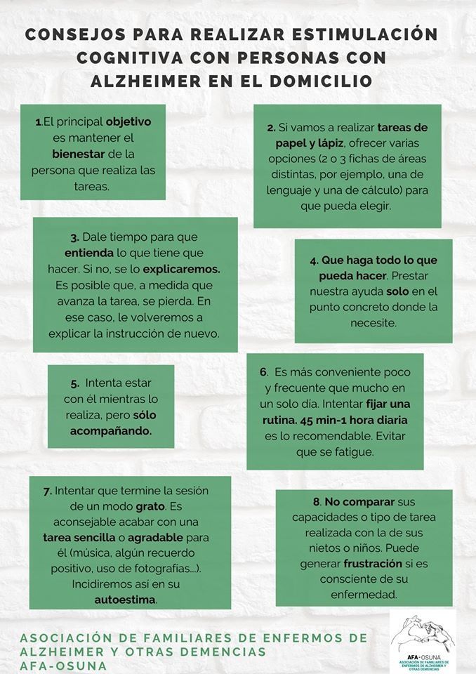 CONSEJOS PARA LA ESTIMULACIÓN COGNITIVA DE LOS ENFERMOS DE ALZHEIMER